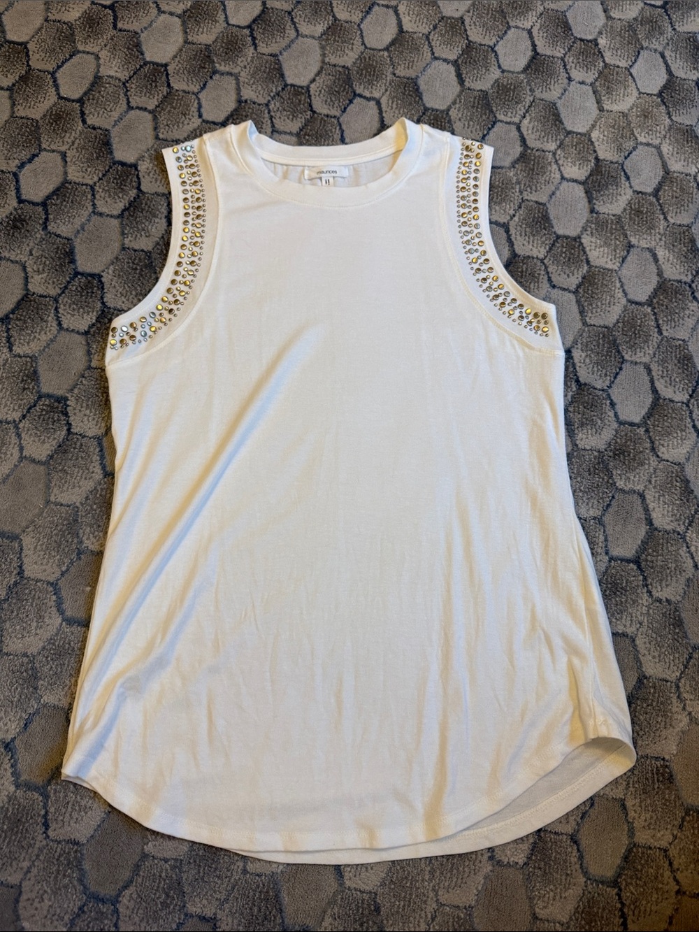 Maurices White Jeweled Shoulder Ribbed Tank
